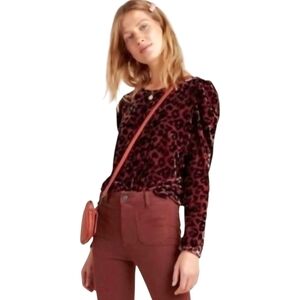Anthropologie Dolan Charley Leopard Print Velvet Top Petite Large